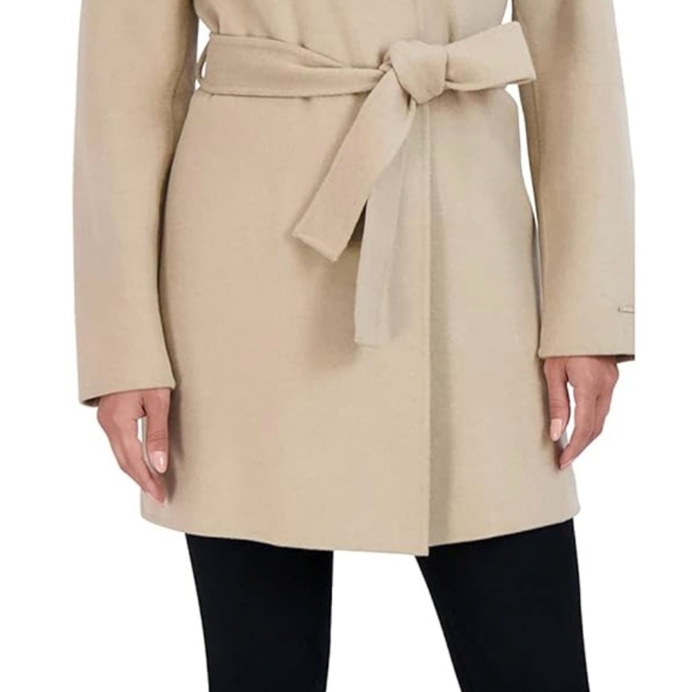 TAHARI womens Ella Lightweight Double Face Wool Wrap Coat With Tie Belt, Medium